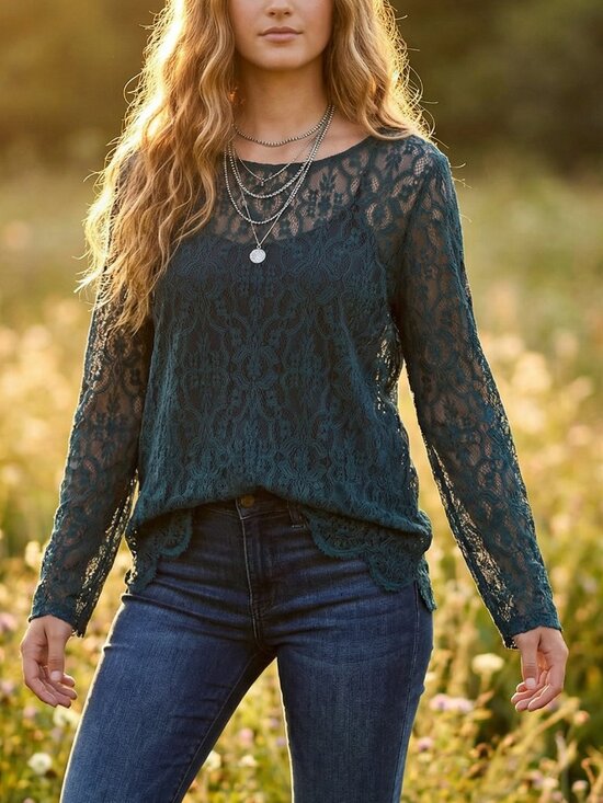 LOFT Tops - Loft M Teal Blue Top Scalloped Lace Boho Fairy Grunge Romantic Moody Y2K 90s